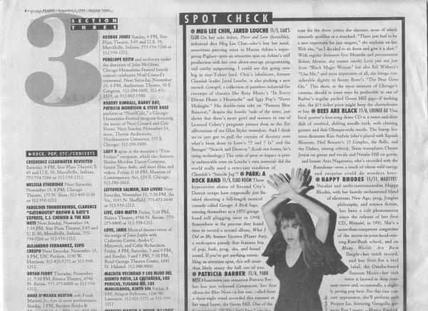 The Chicago Reader - Nov. 5, 1999 (This was for a Project Lo show)