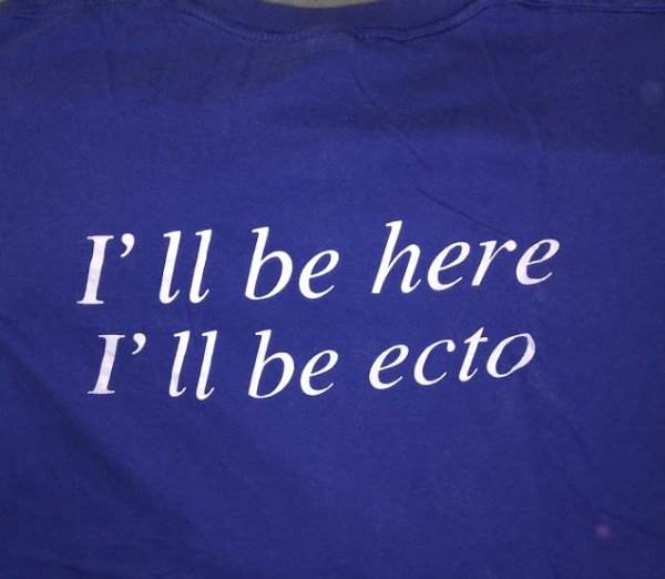 The back of the old ecto t-shirt. Design by Jeff Burka.
