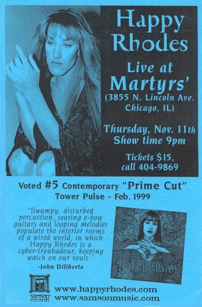 Flyer for show at Martyrs - Chicago, IL - November 12, 2003